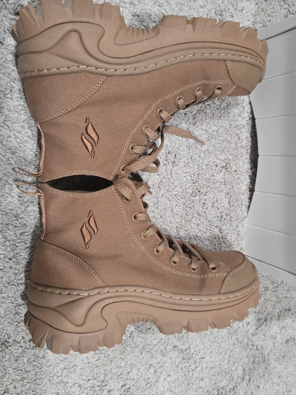 Platform Lace-Up Combat Boots - Tan